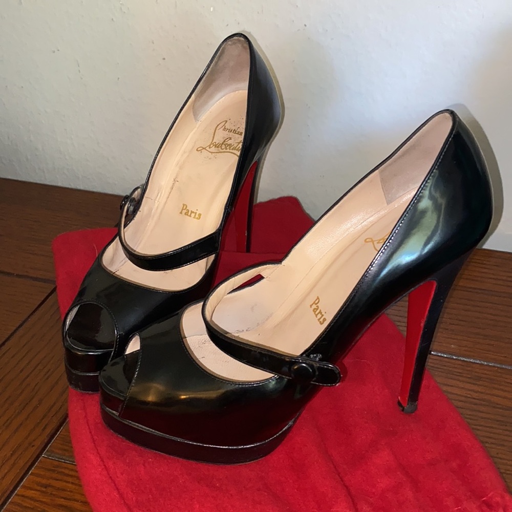 Black Banta Christian Louboutin Peep Toe Heels